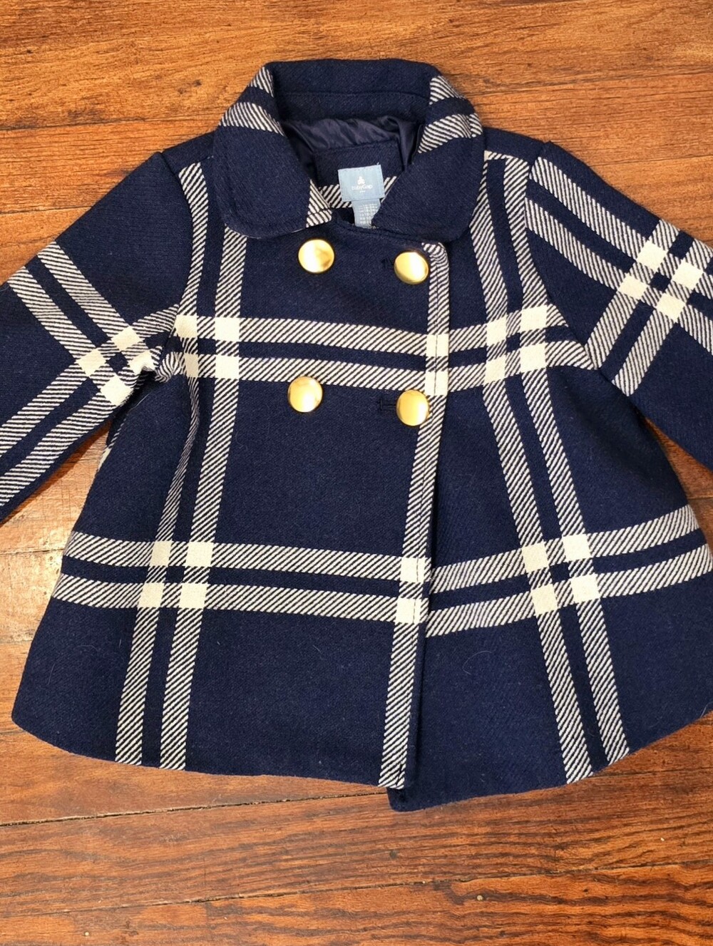 Baby GAP Girls' Navy and Cream Plaid Double-Breasted Pea Coat